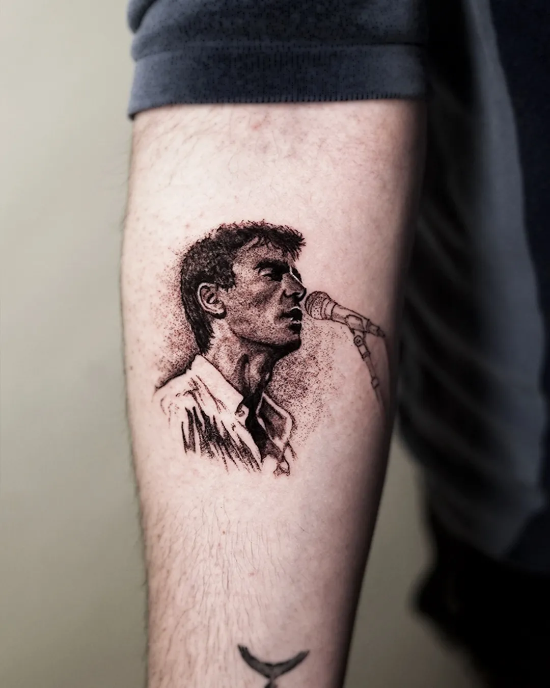 Close-up of the micro-realism portrait tattoo